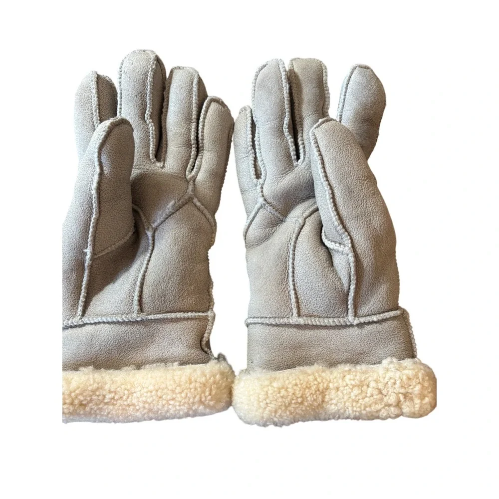 YISEVEN Sheepskin Gloves Womens Gray Genuine Leather Shearling Lined Winter Warm
